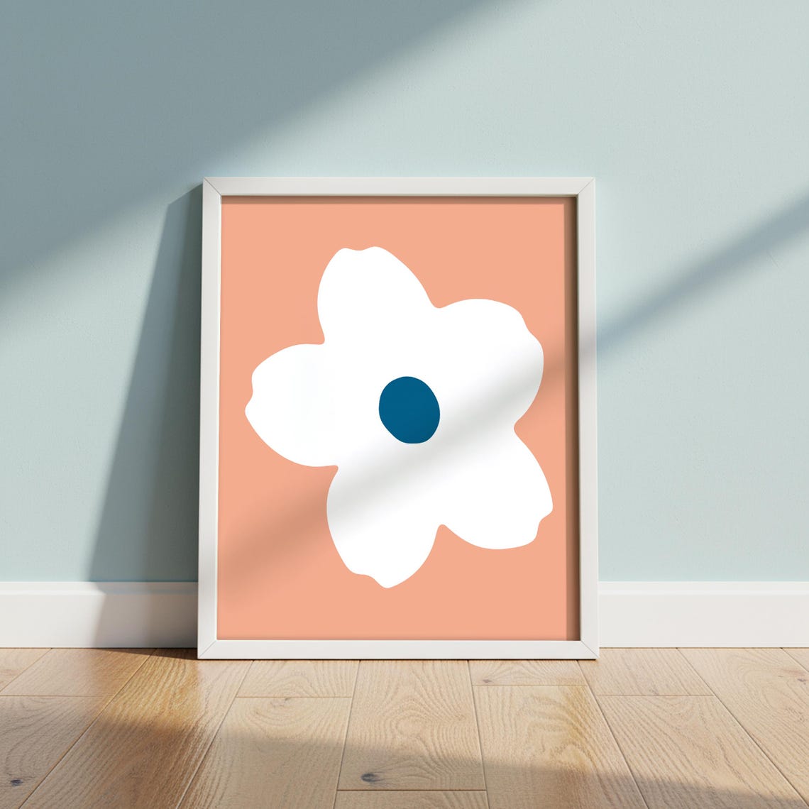 Midcentury Modern Floral Print Peach Teal And White