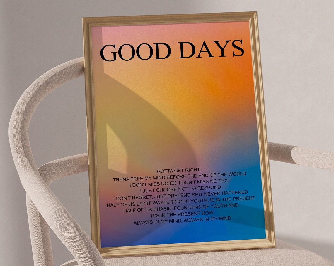 SZA Good Days Song Lyrics Poster on Colorful Gradient Sunset Art