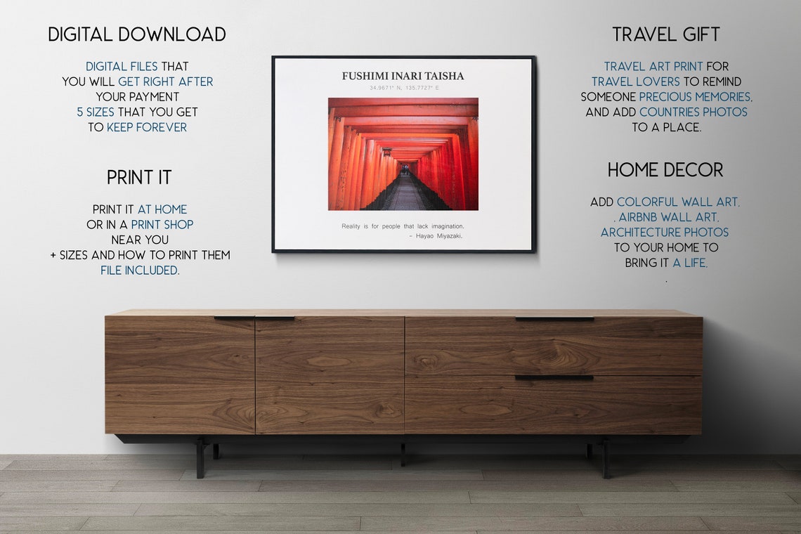 Fushimi Inari Japan Travel Print Kyoto Photography Japan Travel Gift Fushimi Inari Wall Decor Kyoto Art Print Downloads - Image 2