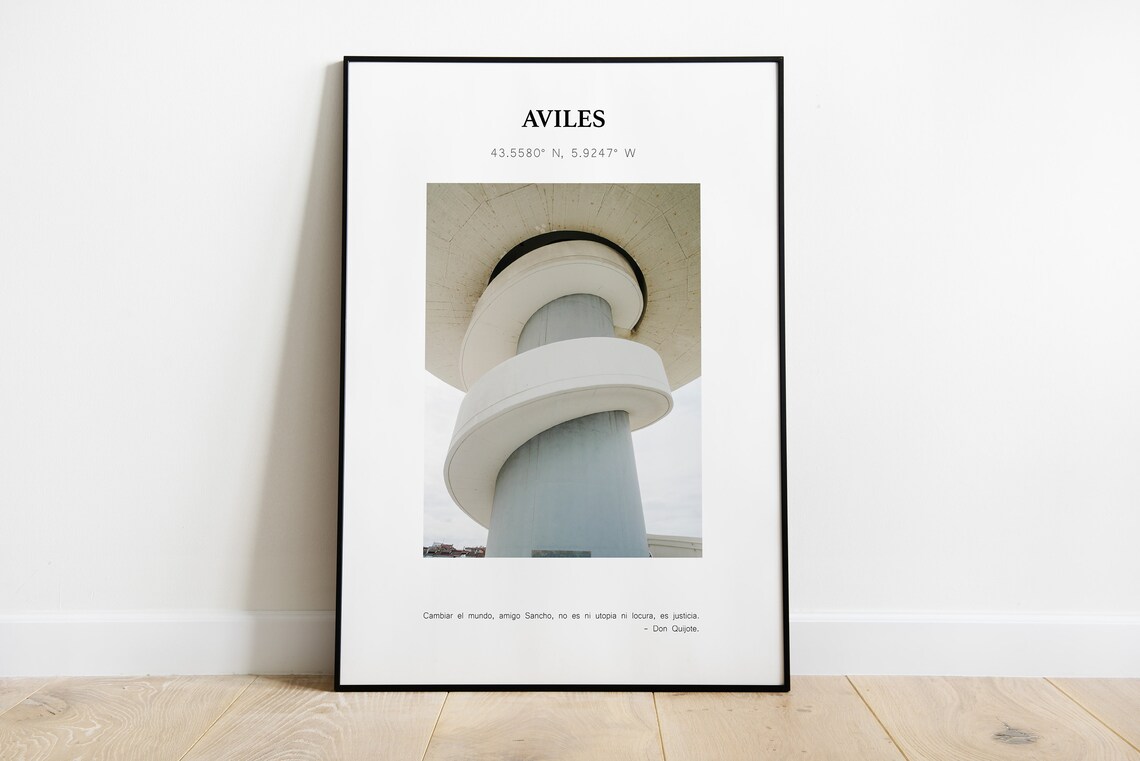 Aviles Spain Minimalist Concrete Tower Photography Travel Poster