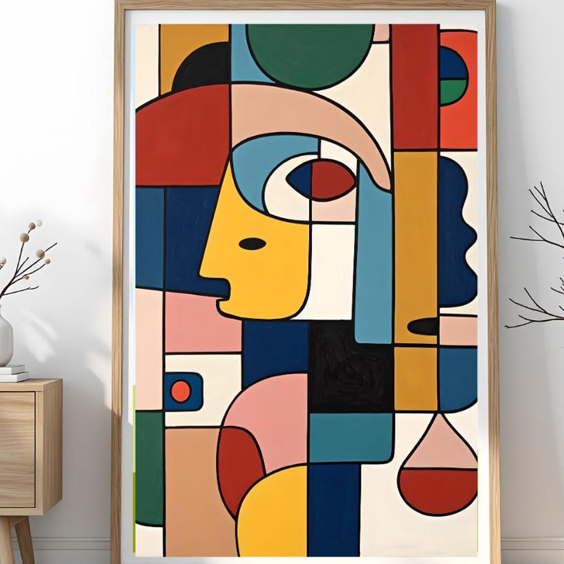 Colorful Cubist Abstract Face Geometric Bold Modern Painting Poster