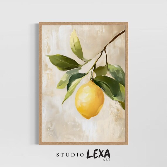 Fresh Lemon Branch Watercolor Minimalist Botanical Art Poster