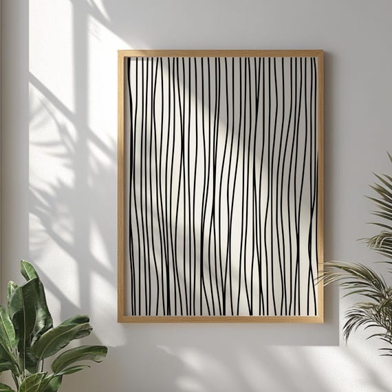 Hand Drawn Striped Printed Wall Art Minimalist Abstract Line Modern Black And White Decorscandinavian Print Monochrome Poster
