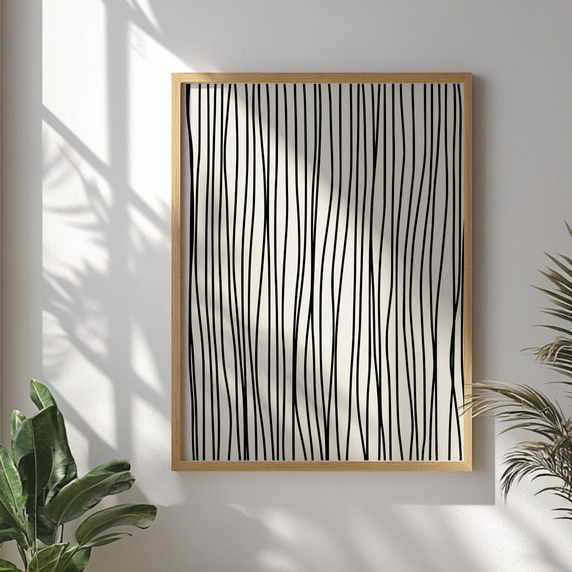 Hand Drawn Striped Printed Wall Art Minimalist Abstract Line Modern Black And White Decorscandinavian Print Monochrome Poster