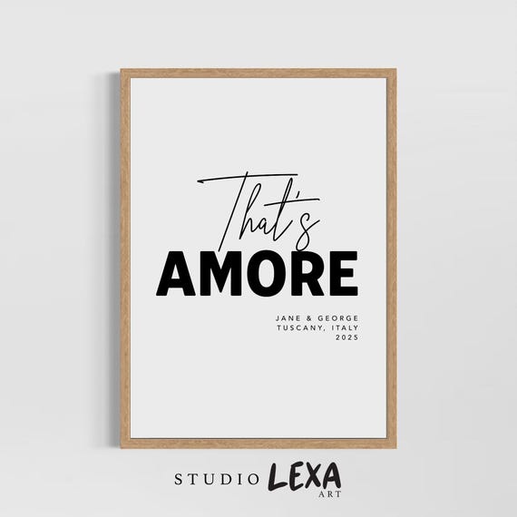 Custom Thats Amore Print Personalized Wedding Gift Italy Honeymoon Keepsake Couple Name Date Wall Art Romantic Minimalist Poster
