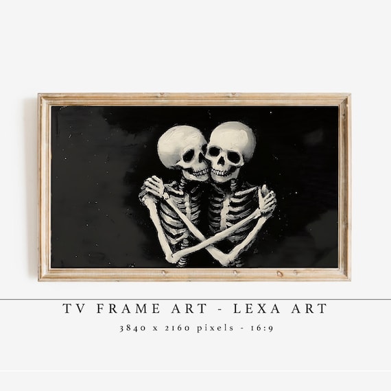 Skeleton Couple Tv Frame Art Halloween Gothic Romantic Samsung Decor Spooky Love Artwork For