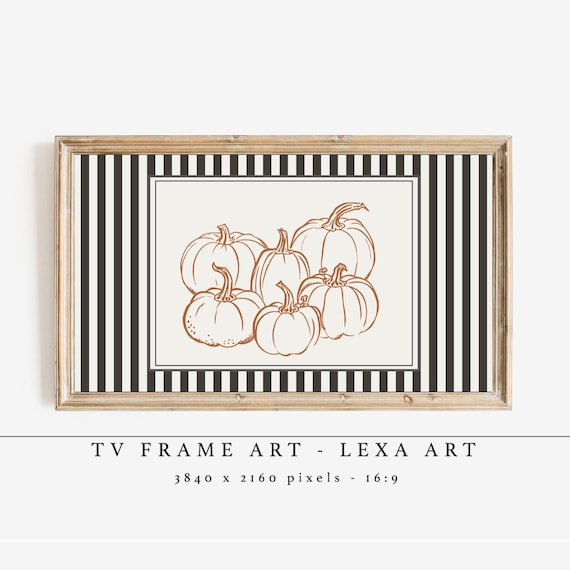 Striped Pumpkin Tv Frame Art Samsung Fall Harvest Autumn Decor Rustic Wall