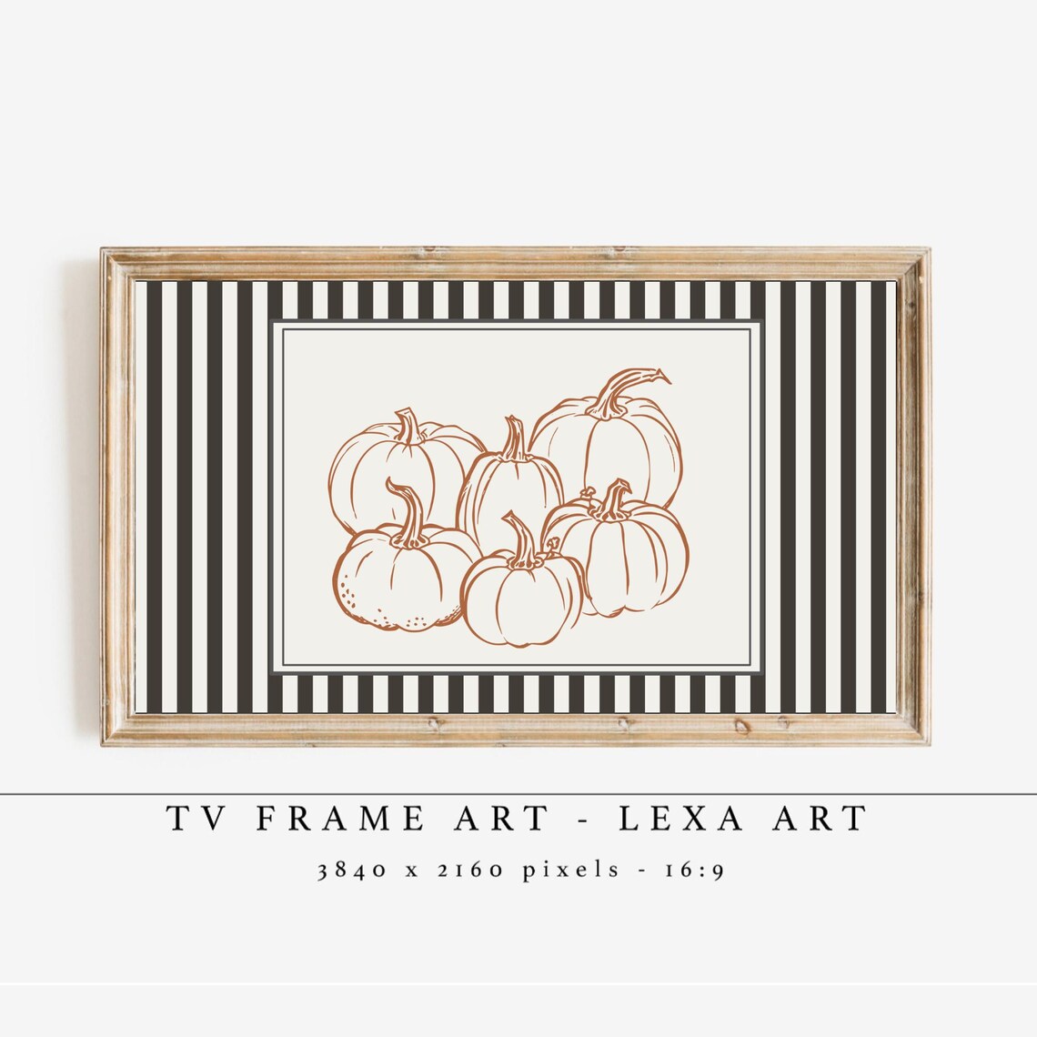 Striped Pumpkin Tv Frame Art Samsung Fall Harvest Autumn Decor Rustic Wall