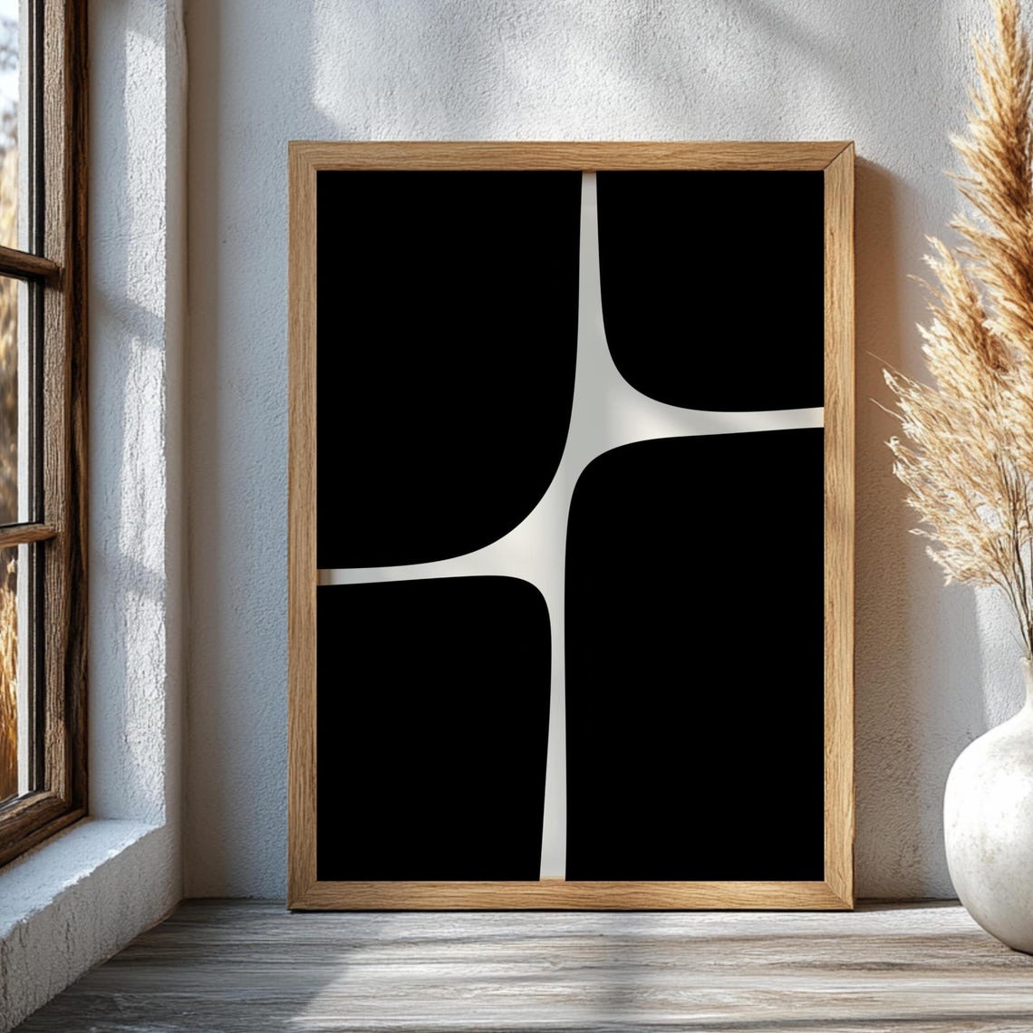 Mid Century Modern Home Decor Dark Wall Large Black Abstract Print Art Organic Minimalist Printed