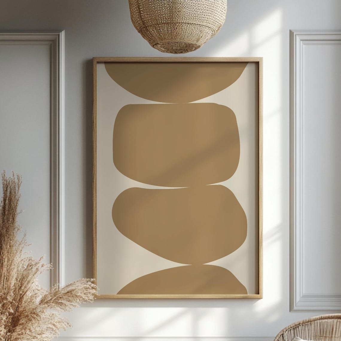Abstract Tan Organic Stacked Shapes Neutral Modern Art Poster