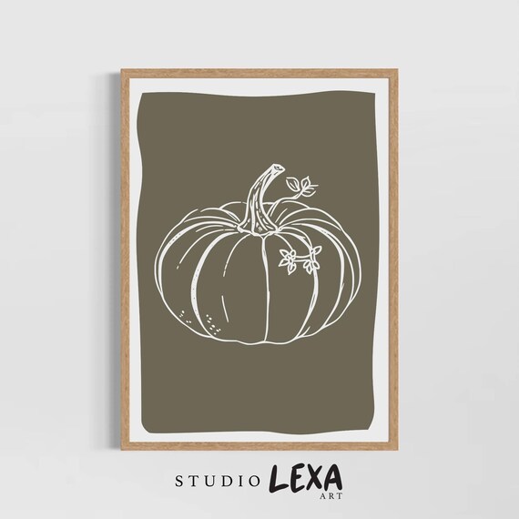 Minimalist Pumpkin Wall Art Print Fall Harvest Decor Rustic Farmhouse Autumn Halloween Kitchen Artwork Boho Botanical Poster