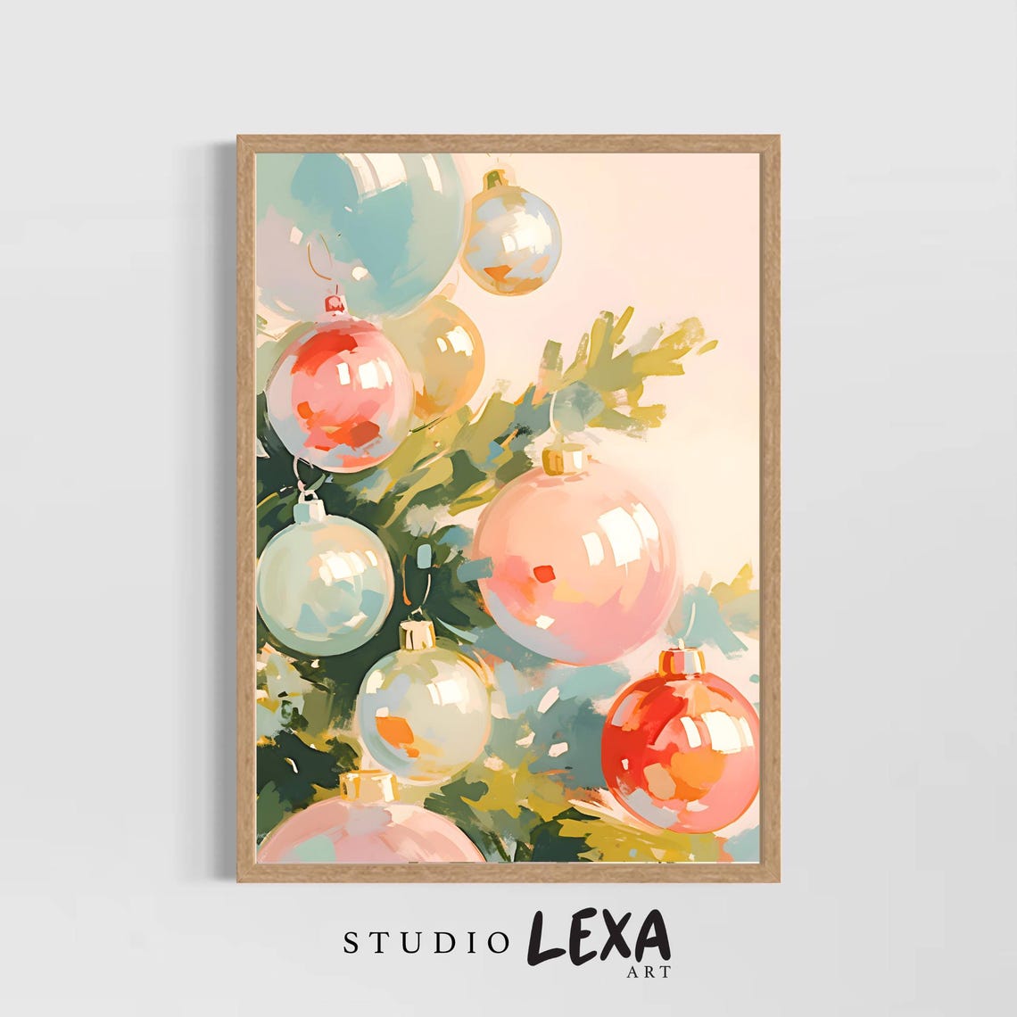 Pastel Christmas Tree Ornaments Soft Holiday Oil Painting Poster