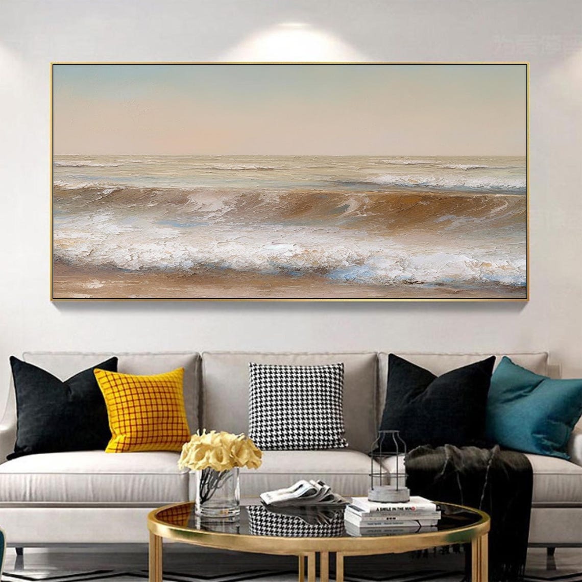 Amber Waves White Foam Ocean Sunset Panoramic Coastal Seascape Poster