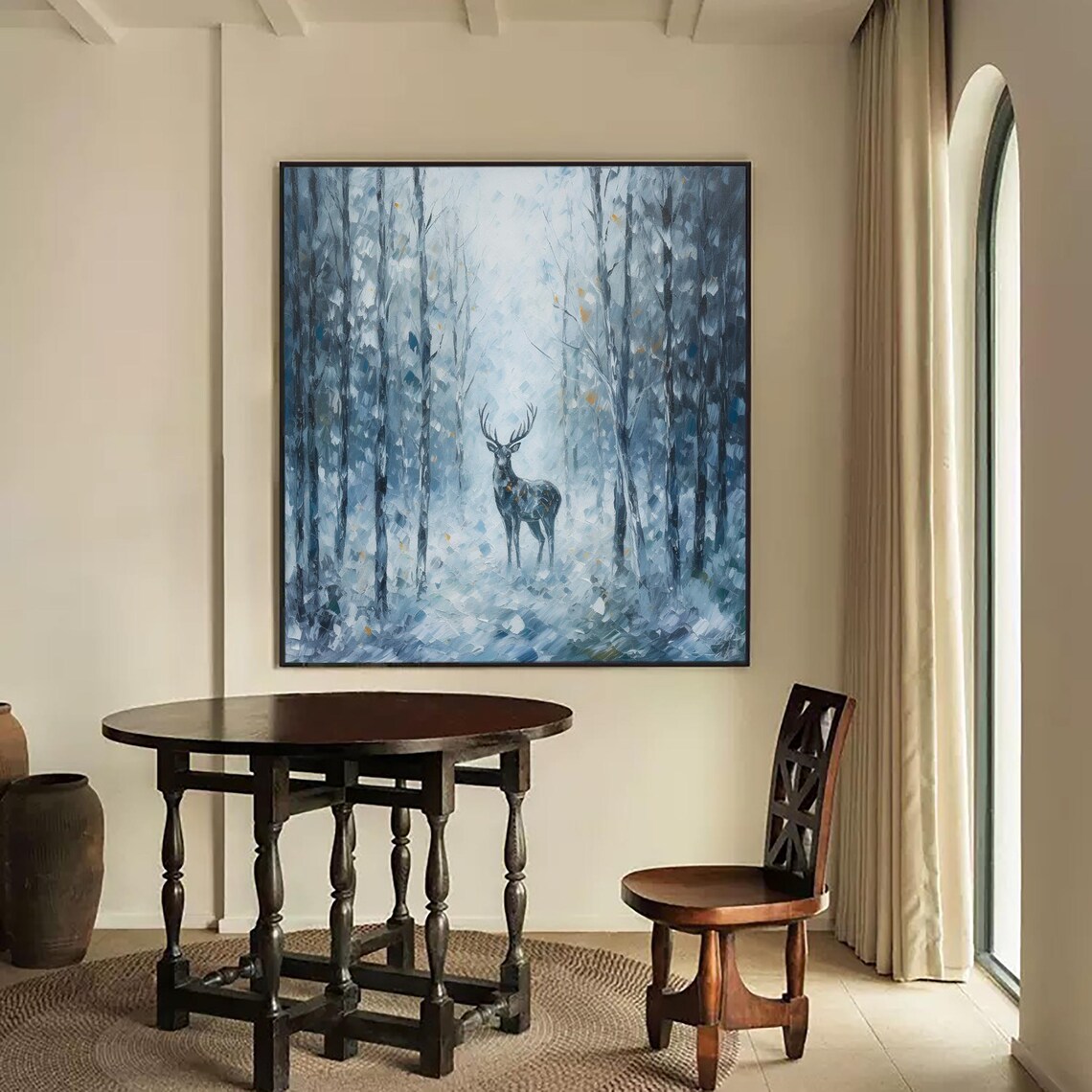 Majestic Stag Blue Winter Snow Forest Oil Painting Vintage Wildlife Poster - Image 3