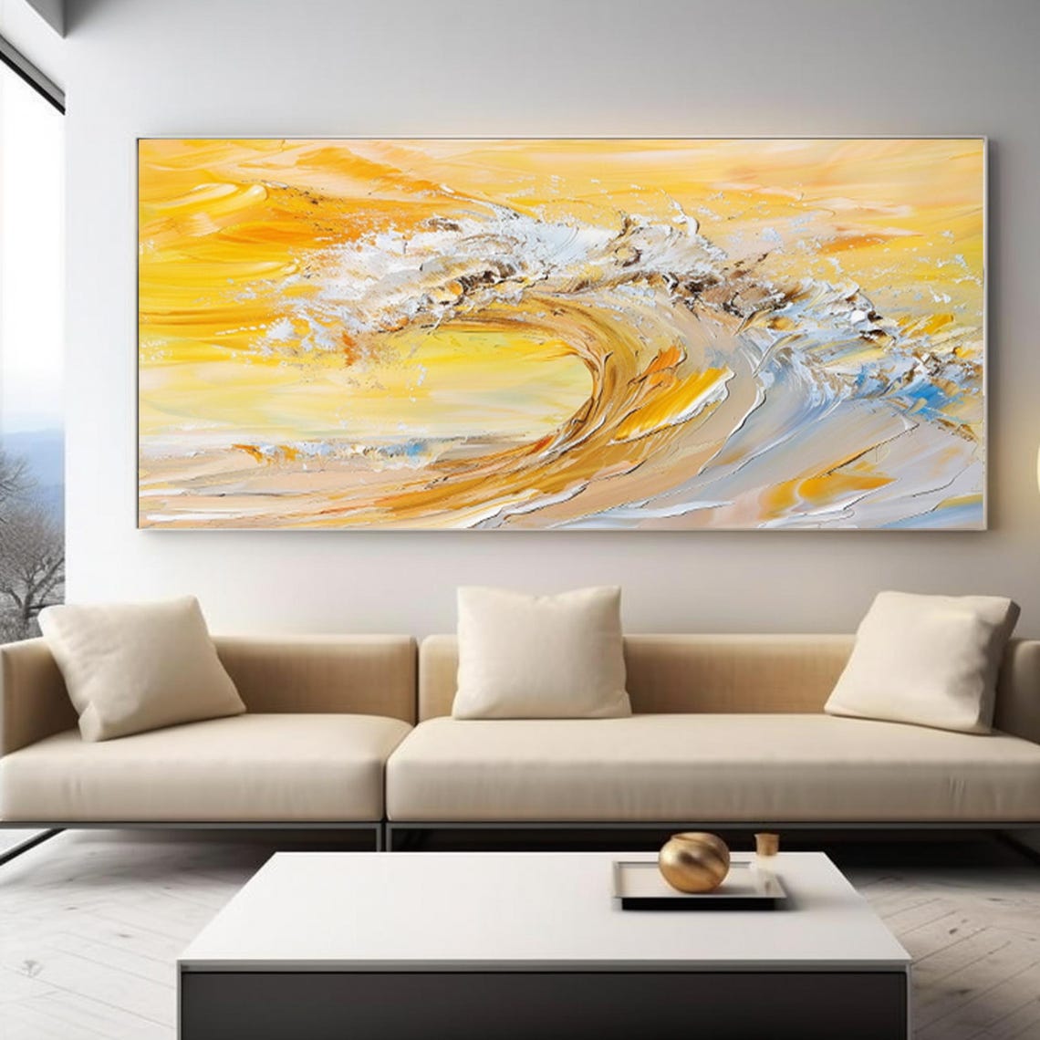 Golden Yellow Ocean Wave White Foam Sunset Panoramic Seascape Poster - Image 3