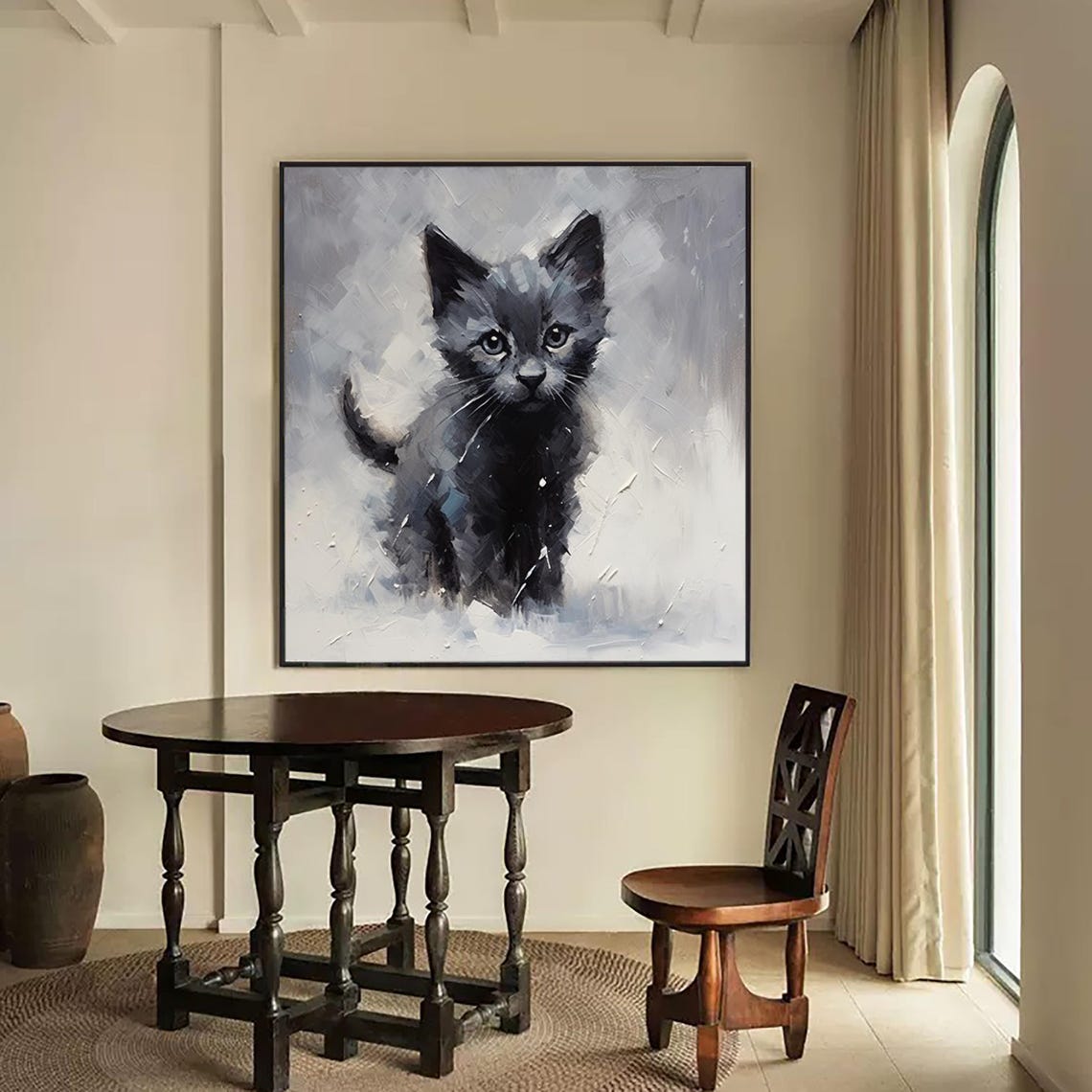 Original Oil Painting Of A Black Cat Vintage Impressionist Style Cat Oil Painting Original Black Cat Painting Cat Art Pet Portrait Art Deco - Image 4