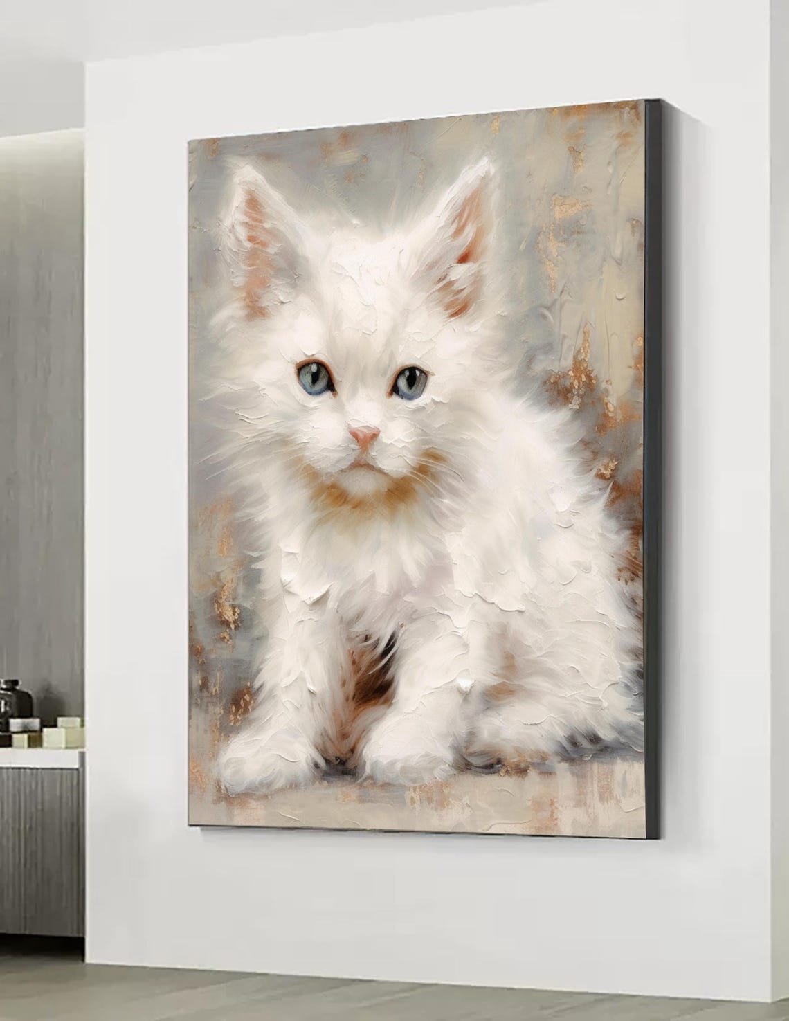 Vintage White Cat Oil Painting Wall Art Cat Painting White Cat Original Art White Cat Painting Cat Portrait Hand Painted Artwork Animal Art - Image 2