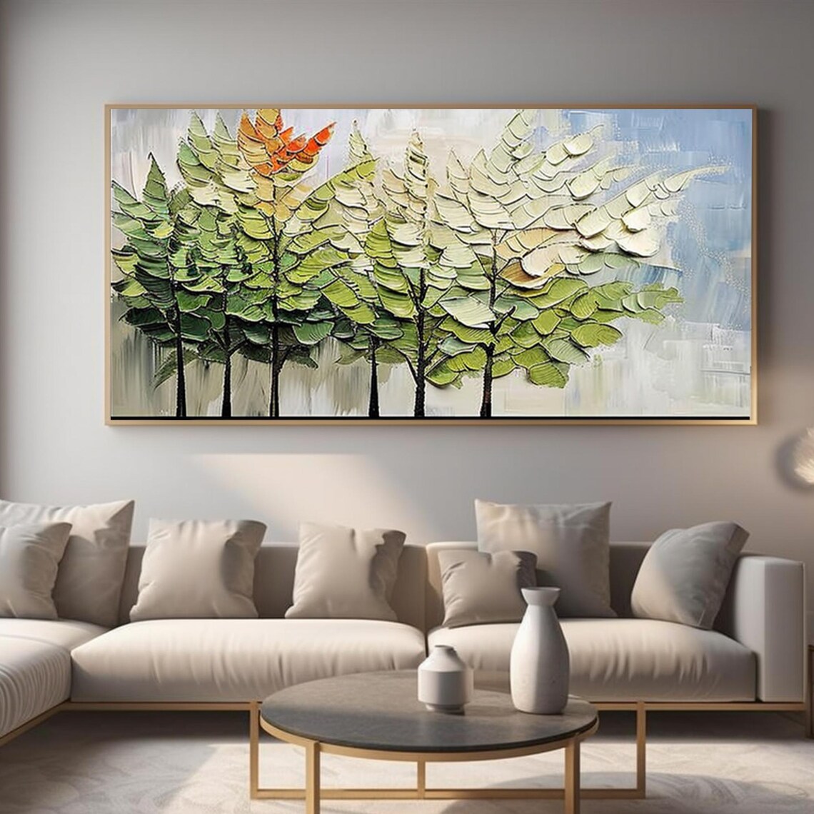 Large Original Texture Birch Tree Acrylic Painting Abstract Modern Texture Green Tree Painting Original Texture Poplar Tree Wall Decoration - Image 4