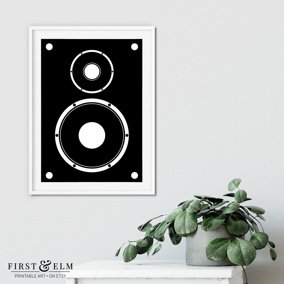 Minimalist Speaker Black White Audiophile Music Studio Decor Art Print - Image 3
