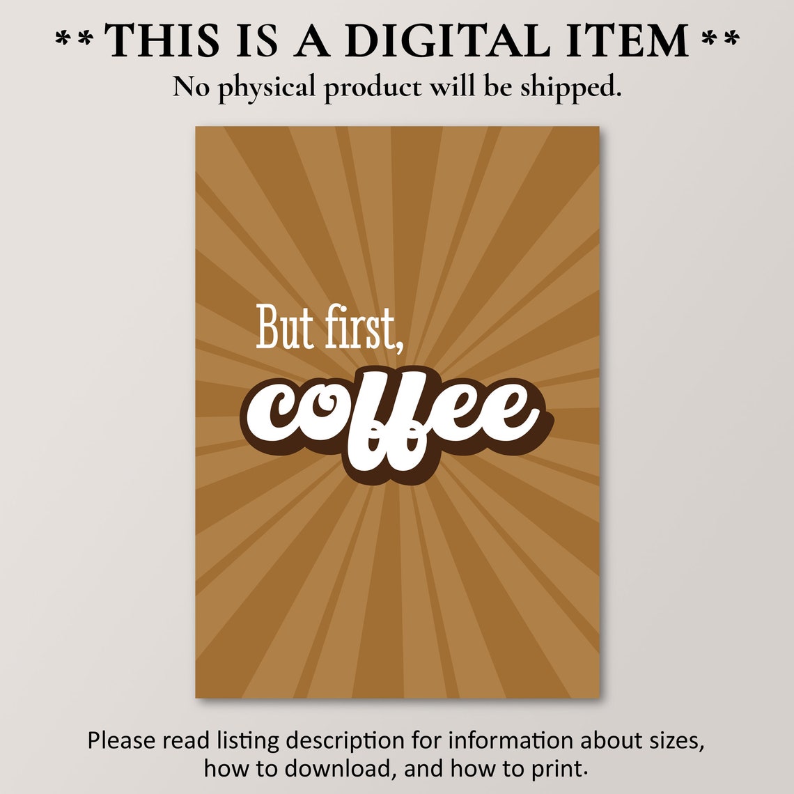 But First Coffee Retro Sunburst Brown Kitchen Coffee Lover Art Print - Image 4