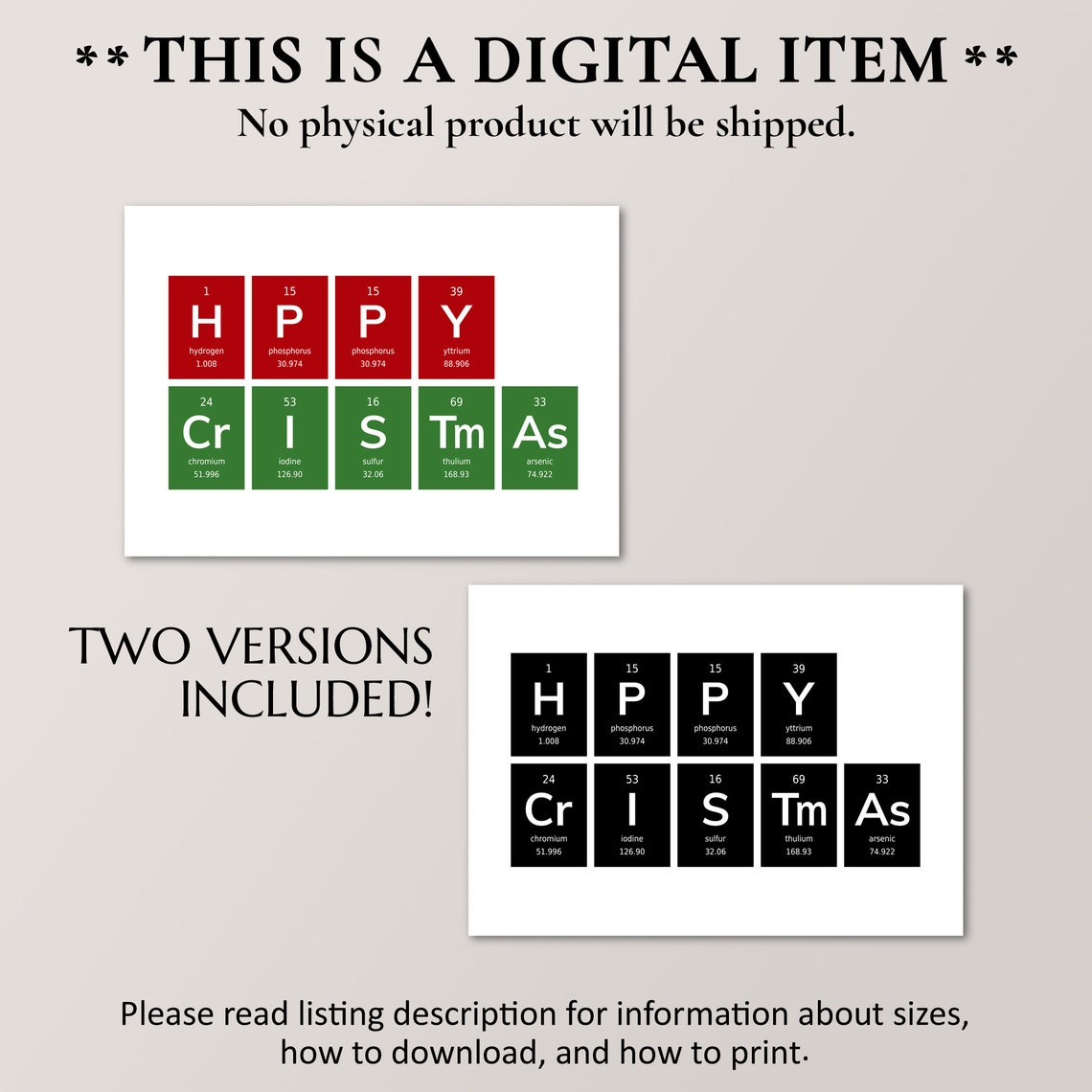 Happy Christmas Periodic Table Bold Science Nerd Holiday Poster - Image 2