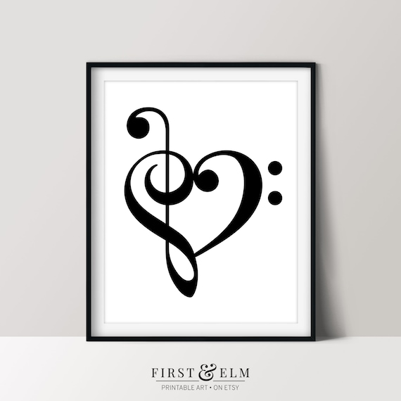 Treble Clef Bass Clef Heart Music Lover Piano Teacher Gift Art Print