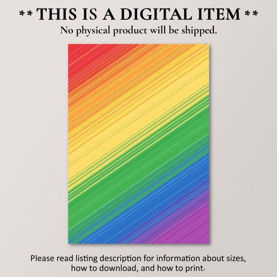 Rainbow Art Print Lgbt Home Dcor Pride Flag Colors Diagonal Stripes Instant