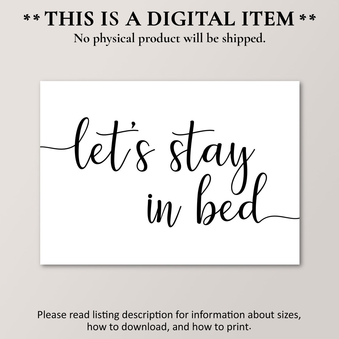 Lets Stay In Bed Romantic Script Bedroom Above Bed Decor Art Print - Image 4