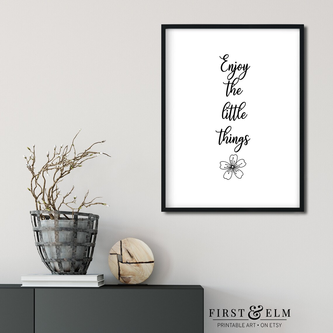 Enjoy The Little Things Minimalist Floral Inspirational Quote Art Print - Image 3