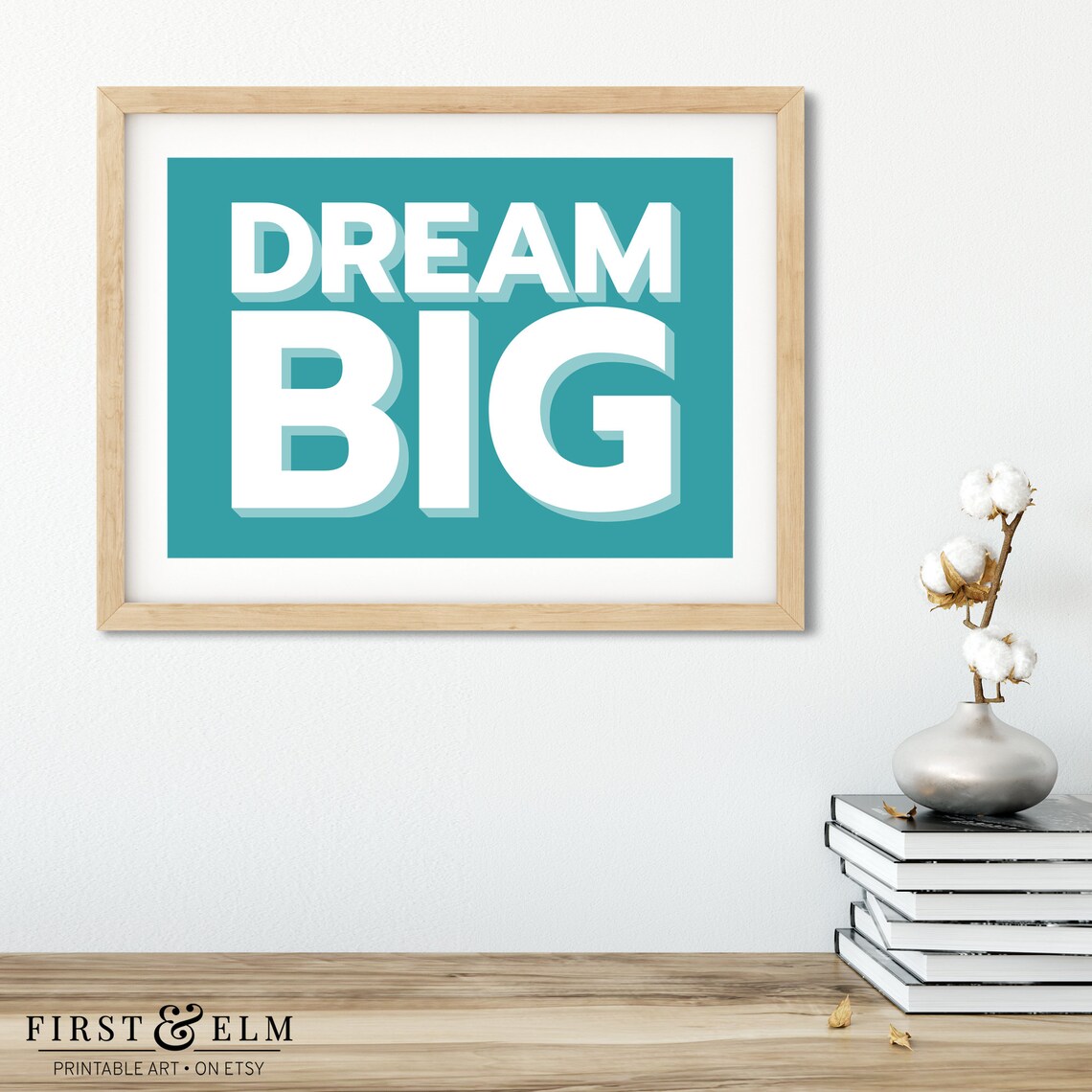 Dream Big Teal Block Letters Motivational Office Kids Room Art Print - Image 2