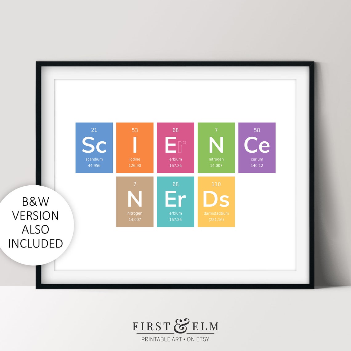 Science Nerds Periodic Table Elements Colorful Typography Art Print