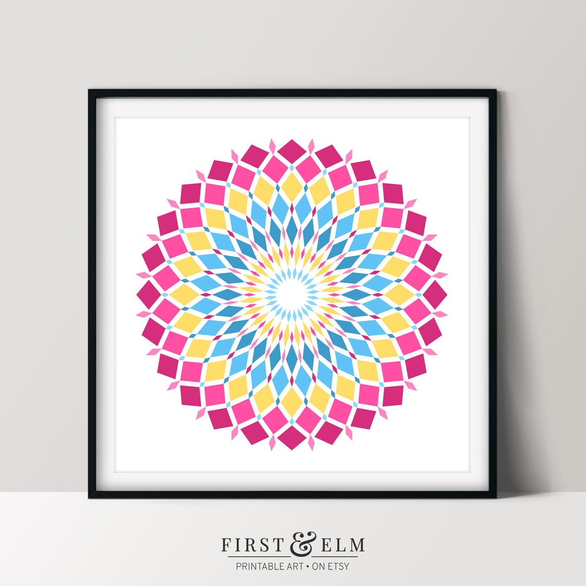 Pansexual Pride Geometric Mandala Pink Yellow Blue Bold Wall Art - Image 2
