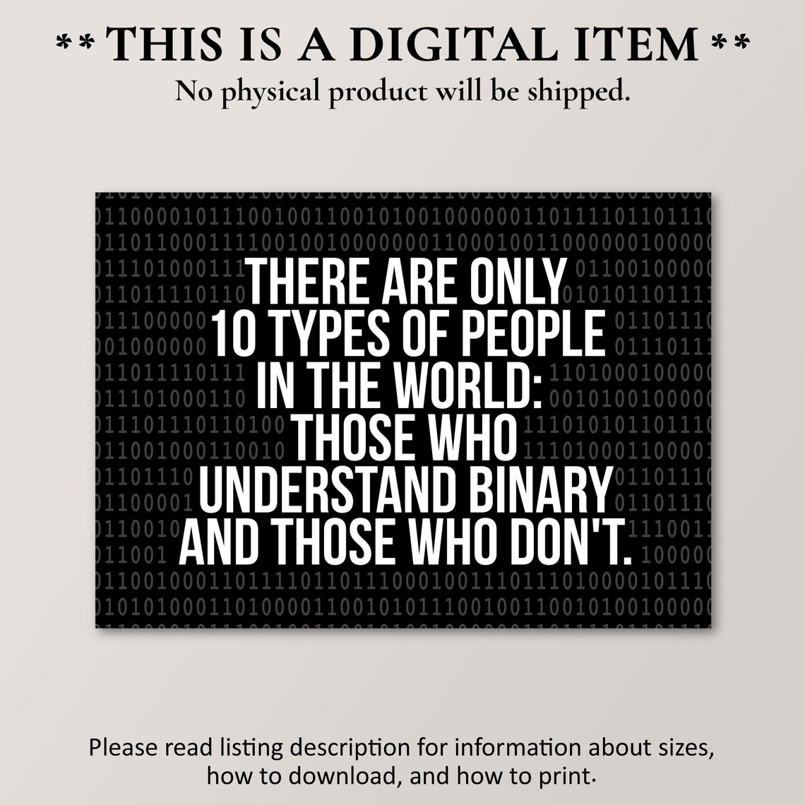 Binary Code Joke Poster 10 Types of People Computer Science Nerd Art - Image 2