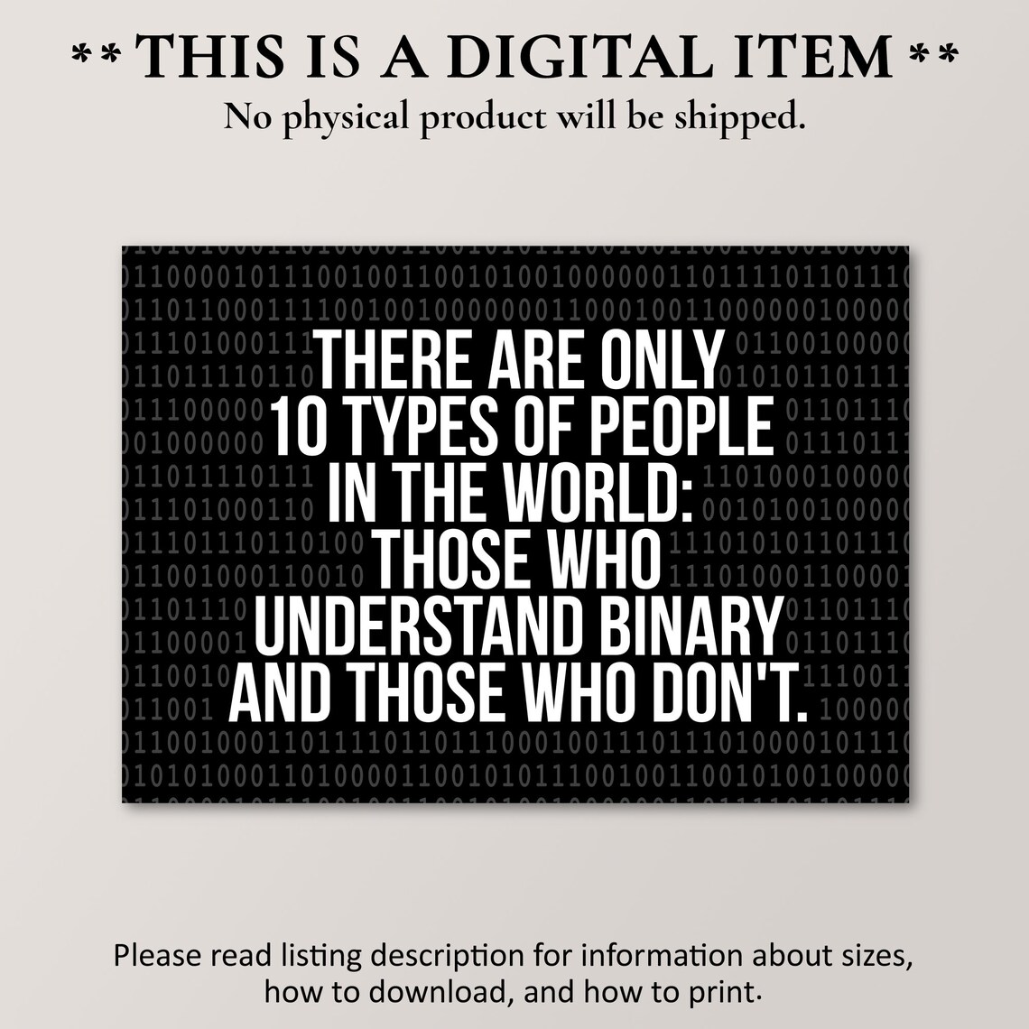 Binary Code Joke Print There Are Only 10 Types Of People Computer Lab Dcor Wall Art - Image 2