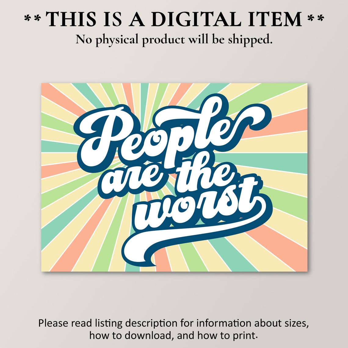 People Are The Worst Funny Retro Sunburst Quote Poster Sarcastic - Image 2