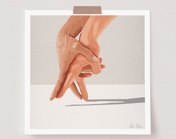 Two Hands Dancing a Loving Tango in a Minimalist Hand Poster