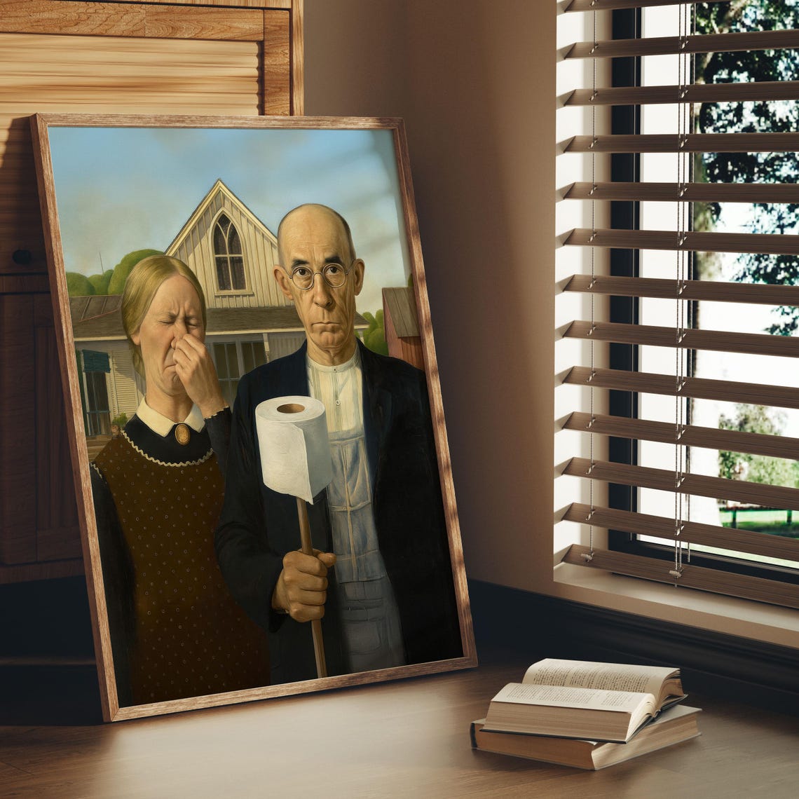American Gothic Funny Toilet Paper Parody Bathroom Art Print