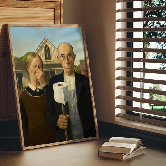 American Gothic Funny Toilet Paper Parody Bathroom Art Print