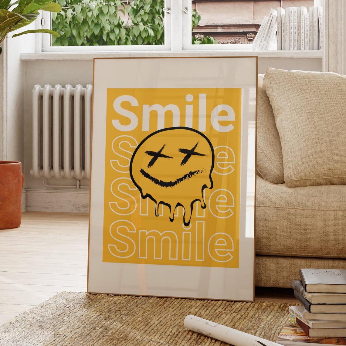 Smile Retro Melting Smiley Yellow Positive Vibes Typography Poster