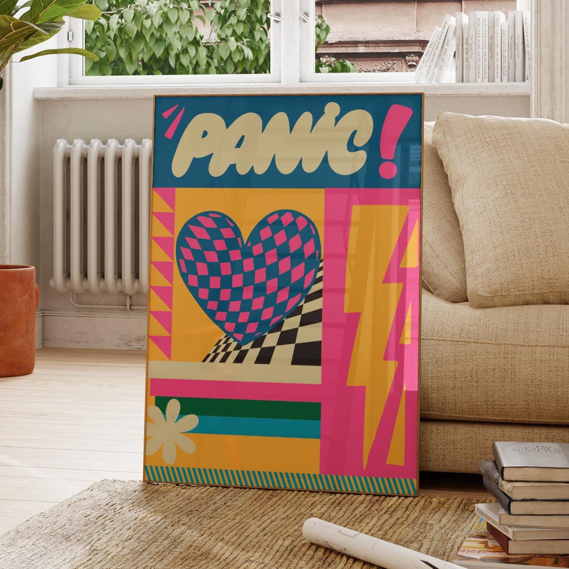 Panic Exclamation Retro Pop Art Heart Lightning Graphic Poster