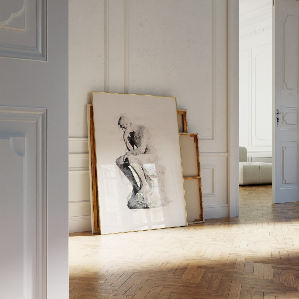 Rodin The Thinker Minimal Ink Sketch Philosophy Sculpture Art Poster - Image 2