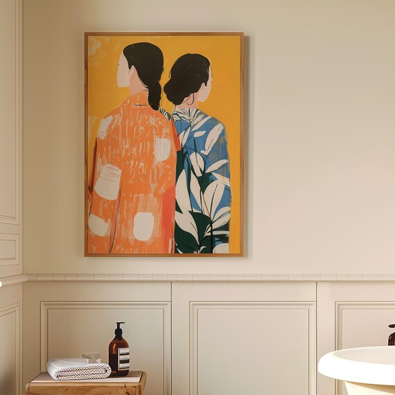 Orange Pattern Abstract People Large Wall Art Contemporary Artwork Minimalist Print Living Room Wall Art Women Print