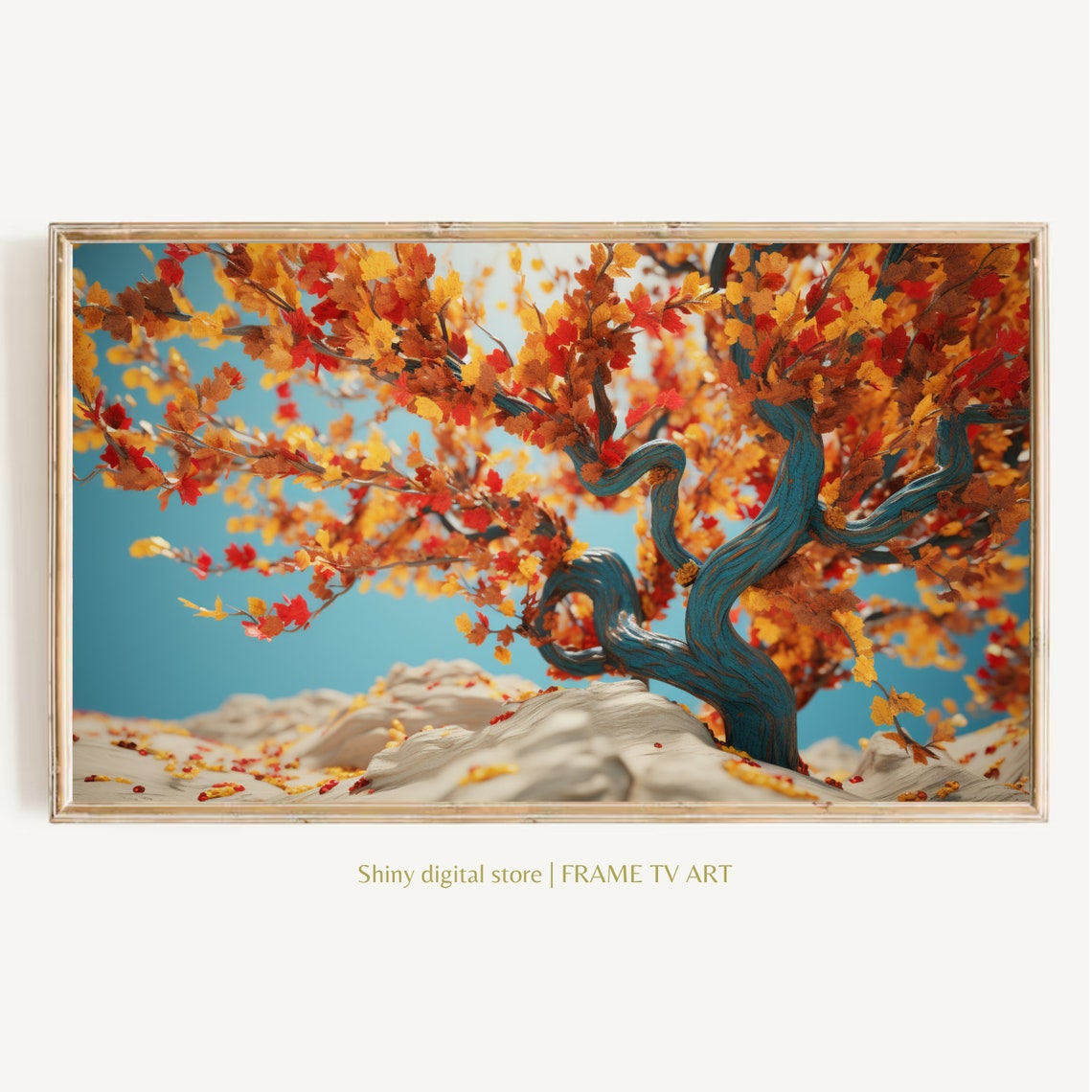 Twisted Autumn Tree Fall Foliage Whimsical Nature Painting Wall Art