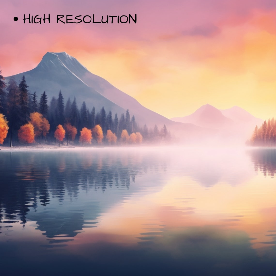 Misty Mountain Lake Sunrise Pink Sky Reflection Forest Poster - Image 3