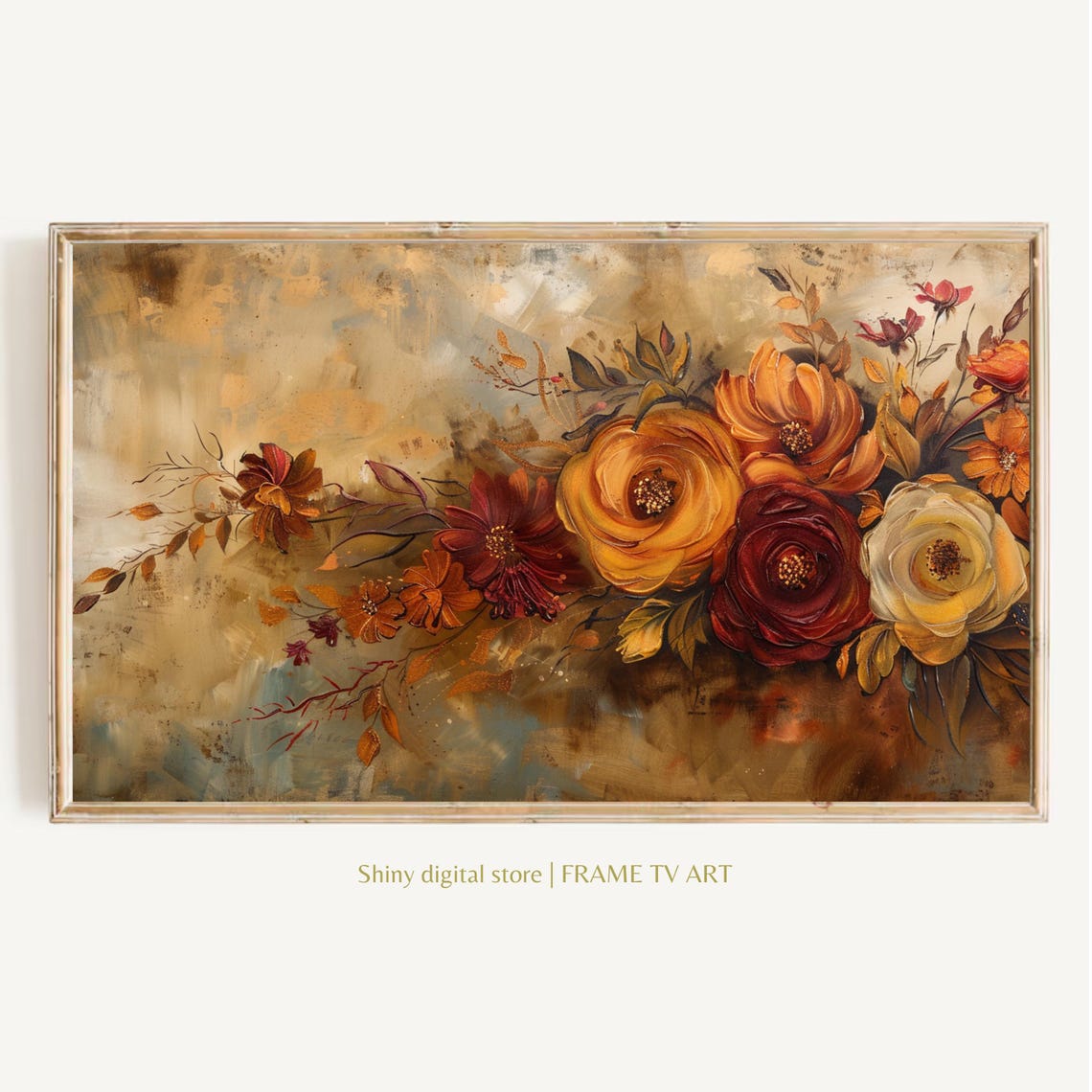 Autumn Wildflower Bouquet Warm Rustic Floral Painting Poster