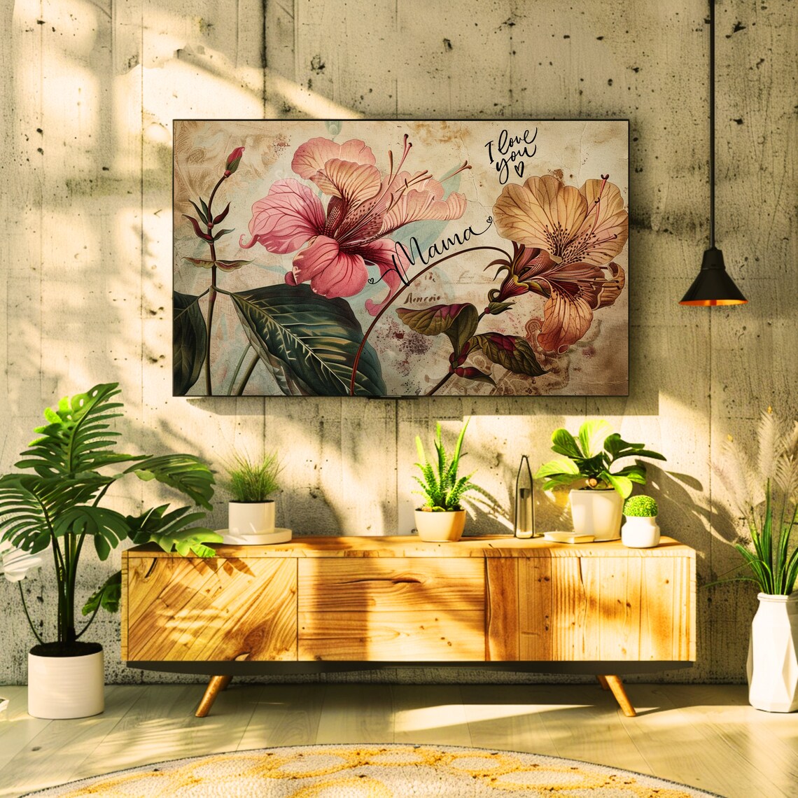Vintage Hibiscus Mama I Love You Botanical Mothers Day Floral Wall Art - Image 2
