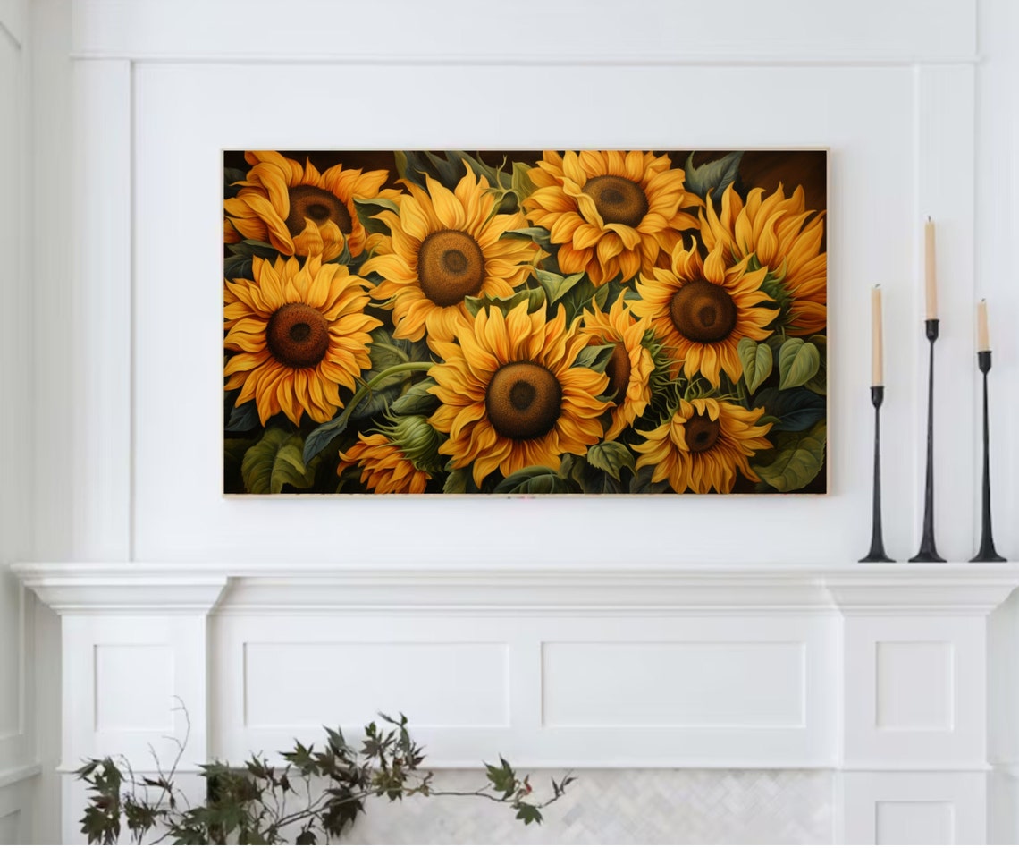 Golden Sunflower Bloom Painting Cheerful Summer Floral Art Print - Image 3