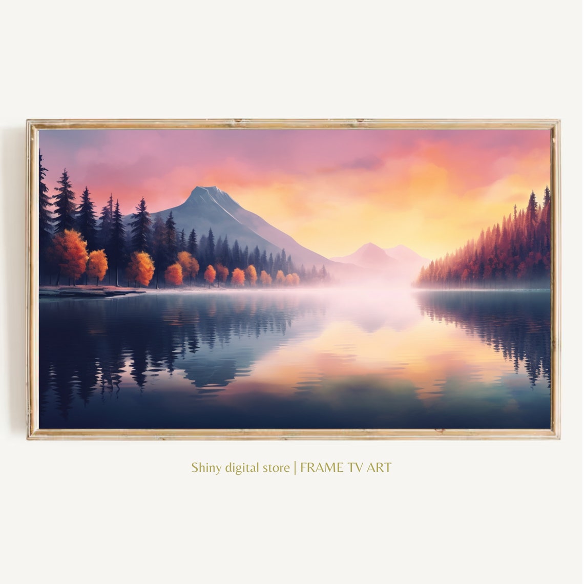 Misty Mountain Lake Sunrise Pink Sky Reflection Forest Poster