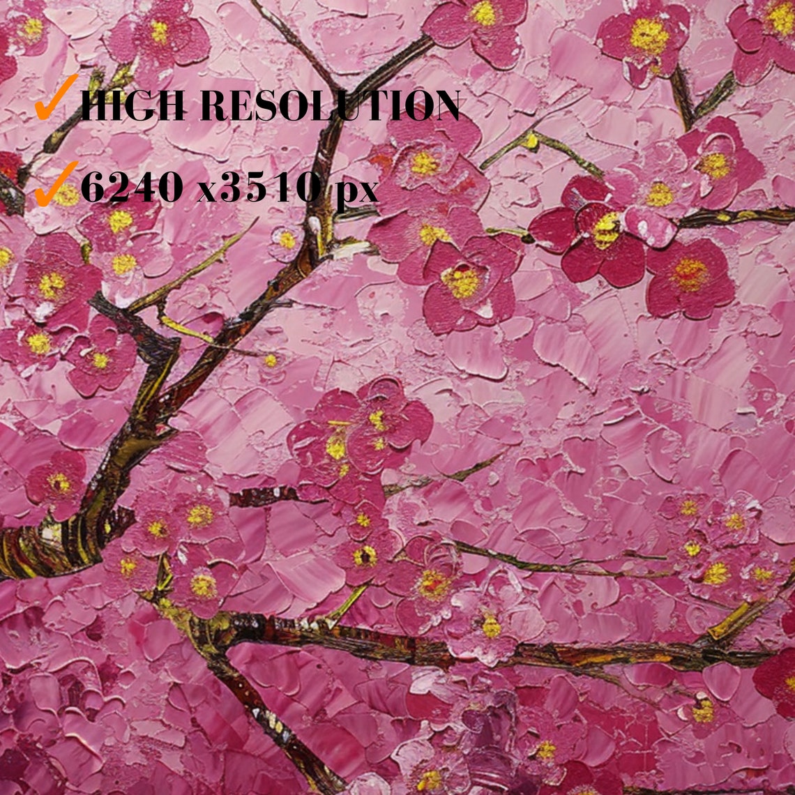 Cherry Blossom Branch Pink Blooms Textured Impasto Painting Poster - Image 3