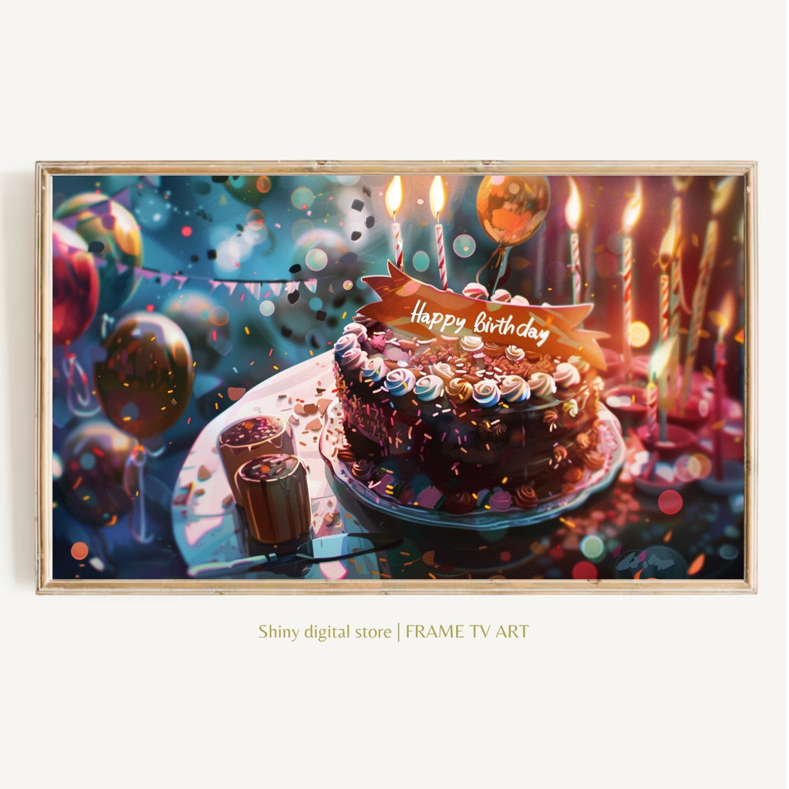 Happy Birthday Chocolate Cake Party Candles Celebration Art Poster